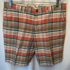 Tommy Bahama Size 36 Make Life One Long Weekend Linen Blend Plaid Shorts